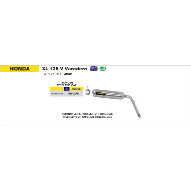 Silencieux d'échappement ARROW Off-road Thunder en aluminium avec embout inox - homologué CE - HONDA XL 125 V VARADERO 2001-2012