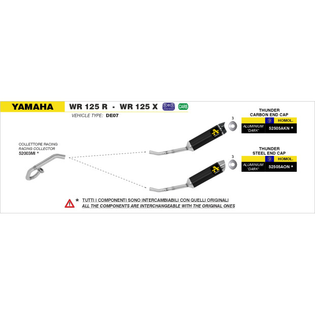 Silencieux d'échappement ARROW Street Thunder en aluminium noir avec embout inox - homologué CE - YAMAHA WR 125 R/X 2009-2016