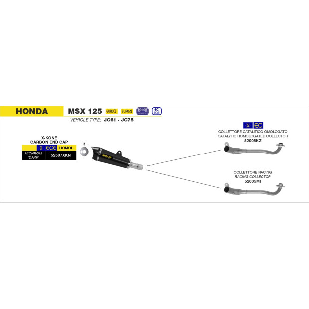 Silencieux d'échappement ARROW X-Kone en inox noir avec embout carbone - homologué CE - HONDA MSX 125 GROM 2016-2020