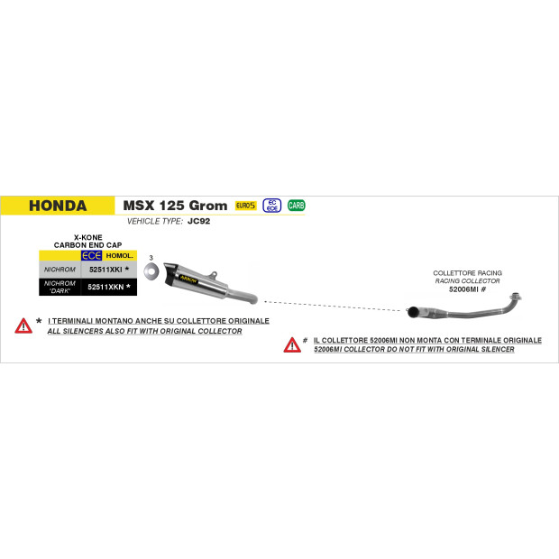 Silencieux d'échappement ARROW X-Kone en inox avec embout carbone - homologué CE - HONDA MSX 125 GROM 2021-2024