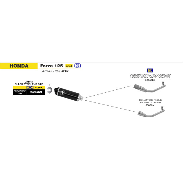 Silencieux d'échappement ARROW Urban en aluminium noir avec embout inox noir - homologué CE - HONDA FORZA 125 2015-2020