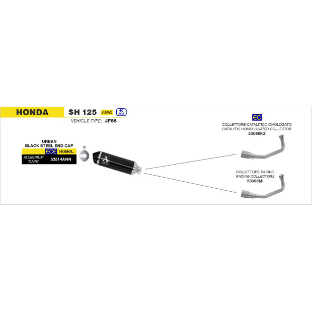 Silencieux d'échappement ARROW Urban en aluminium noir avec embout inox noir - homologué CE - HONDA (réf. 53514ANN)