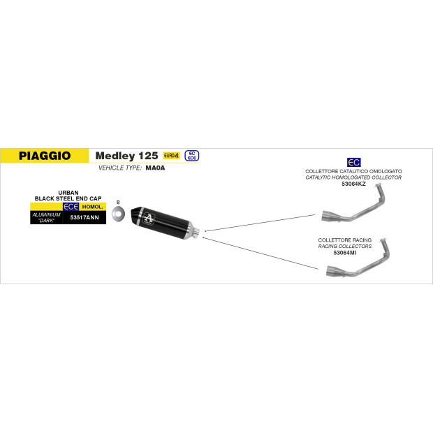 Silencieux ARROW Urban en aluminium noir avec embout inox noir - homologué CE - PIAGGIO MEDLEY 125 - MEDLEY 150 2016-2019