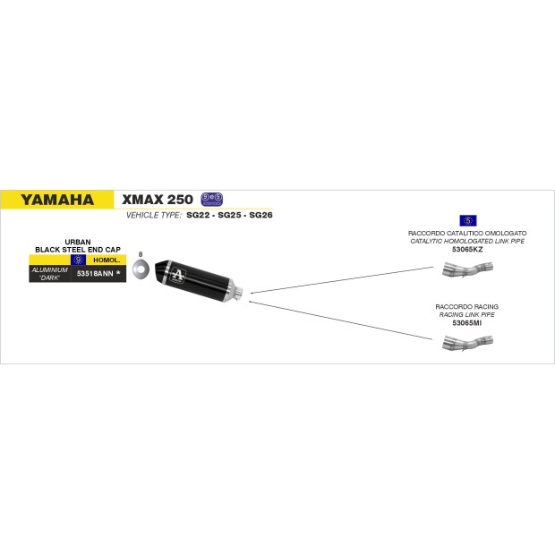 Silencieux d'échappement ARROW Urban en aluminium noir avec embout inox noir - homologué CE - YAMAHA XMAX 250 2009-2016