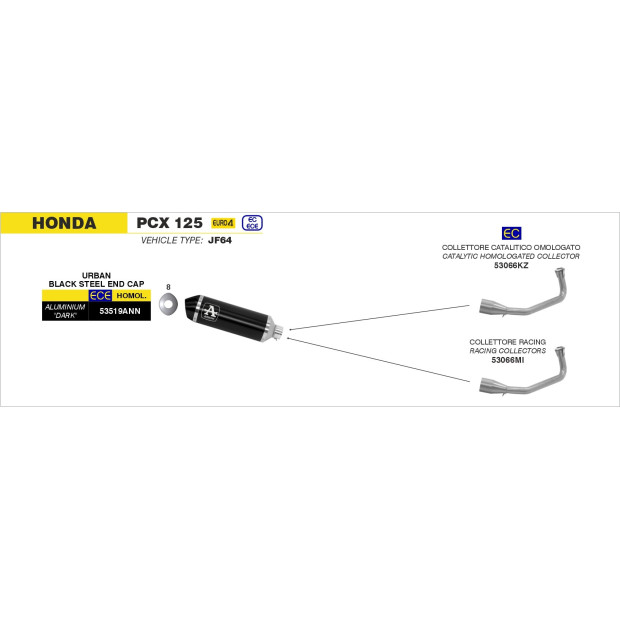 Silencieux d'échappement ARROW Urban en aluminium noir avec embout inox noir - homologué CE - HONDA (réf. 53519ANN)