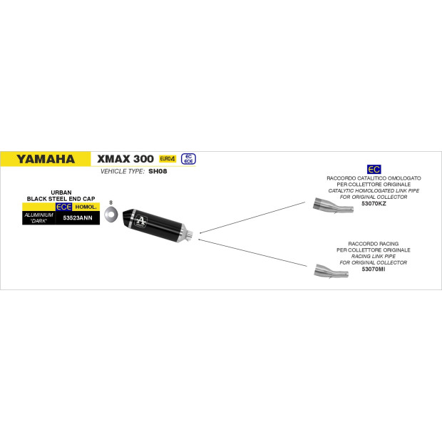 Silencieux d'échappement ARROW Urban en aluminium noir avec embout inox noir - homologué CE - YAMAHA XMAX 300 2017-2020