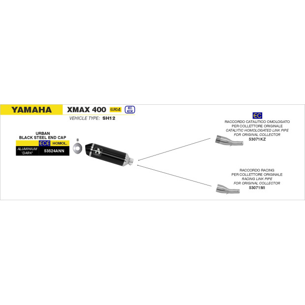 Silencieux d'échappement ARROW Urban en aluminium noir avec embout inox noir - homologué CE - YAMAHA XMAX 400 2017-2020