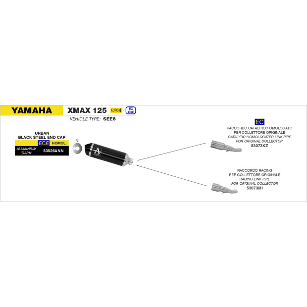 Silencieux d'échappement ARROW Urban en aluminium noir avec embout inox noir - homologué CE - YAMAHA XMAX 125 2018-2020