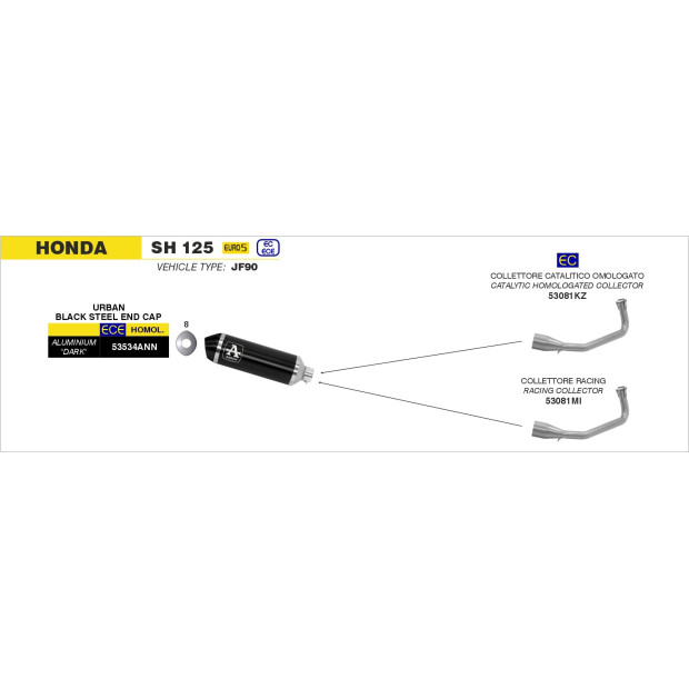 Silencieux d'échappement ARROW Urban en aluminium noir avec embout inox noir - homologué CE - HONDA SH 125I - SH 150I 2020-2023