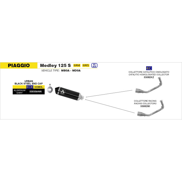 Silencieux d'échappement ARROW Urban en aluminium noir avec embout inox noir - homologué CE - PIAGGIO (réf. 53535ANN)