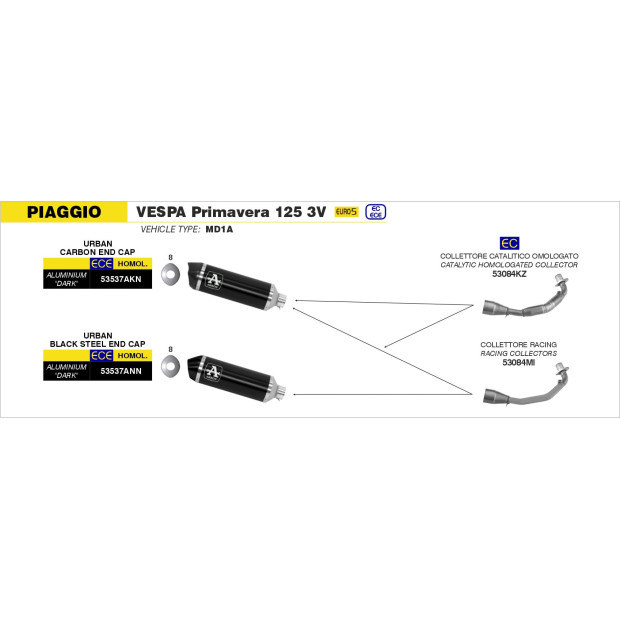 Silencieux d'échappement ARROW Urban en aluminium noir avec embout inox noir - homologué CE - PIAGGIO (réf. 53537ANN)