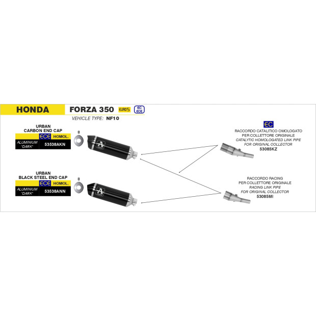 Silencieux d'échappement ARROW Urban en aluminium noir avec embout inox noir - homologué CE - HONDA (réf. 53538ANN)