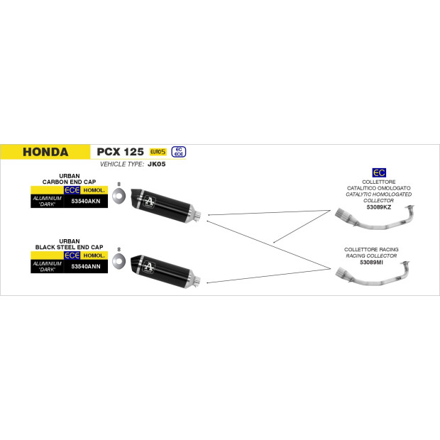 Silencieux d'échappement ARROW Urban en aluminium noir avec embout inox noir - homologué CE - HONDA PCX 125 2021-2024