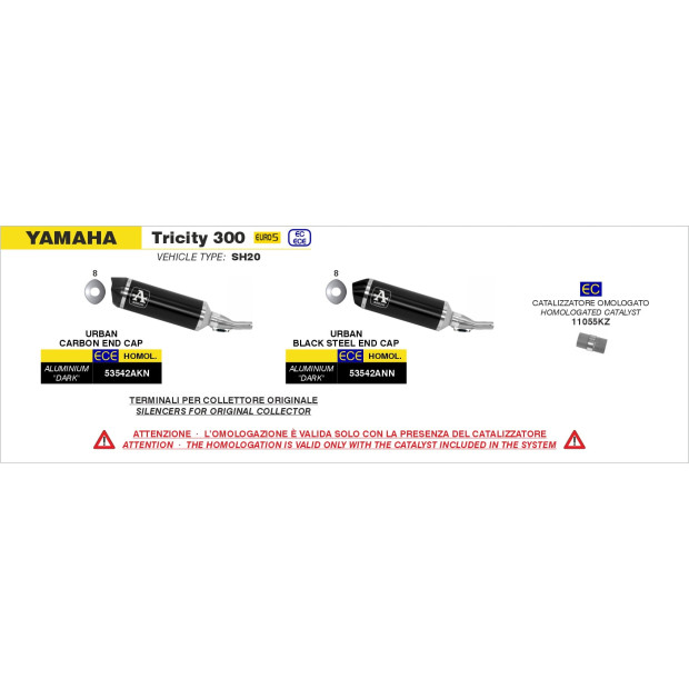 Silencieux ARROW Urban en aluminium noir avec embout inox noir - homologué CE - YAMAHA TRICITY 300 - XMAX 300 2021-2024