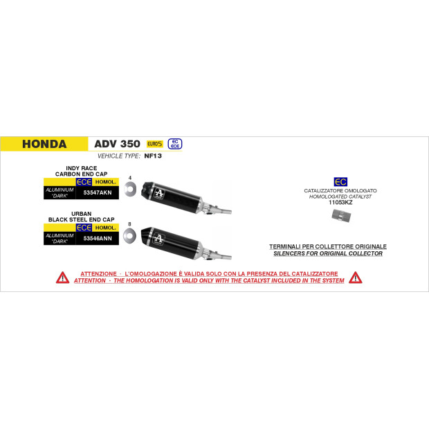 Silencieux d'échappement ARROW Indy Race en aluminium noir avec embout carbone - homologué CE - HONDA ADV 350 2022-2024