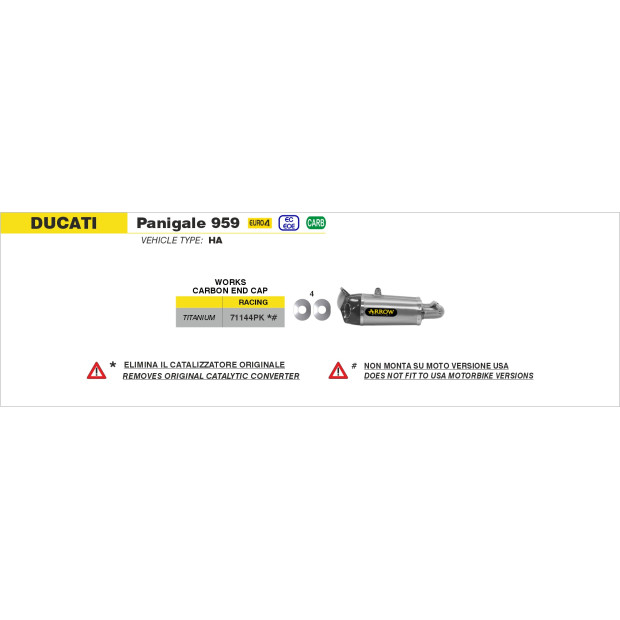 Paire de silencieux ARROW Works en titane avec embout carbone - non homologuée - DUCATI PANIGALE 959 2016-2019