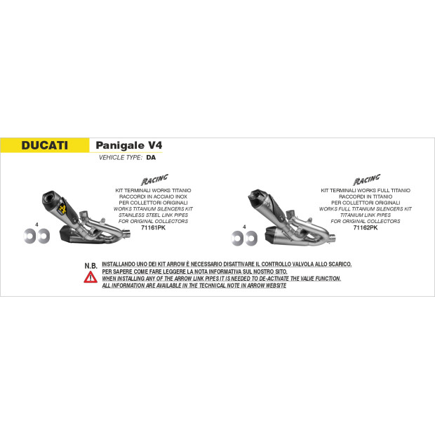 Paire de silencieux ARROW Works avec raccords en titane avec embout carbone - non homologuée - DUCATI