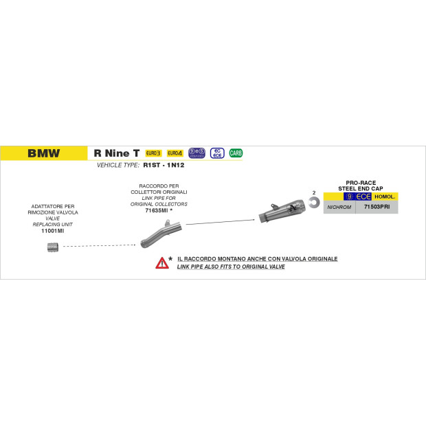 Silencieux d'échappement ARROW Pro-Race en nichrome - homologué CE - BMW R NINE T 2014-2019 - R NINE T SCRAMBLER 2016-2020