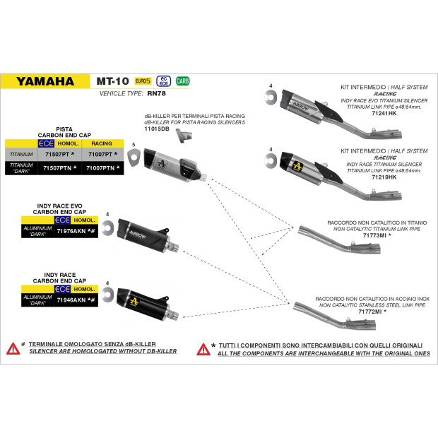 Silencieux d'échappement ARROW Pista en titane noir avec embout aluminium - homologué CE - YAMAHA MT-10 2022-2024