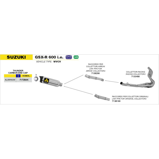 Silencieux ARROW Street Thunder en aluminium avec embout carbone - homologué CE - SUZUKI GSX-R 600 IE - GSX-R 750 IE 2008-2010