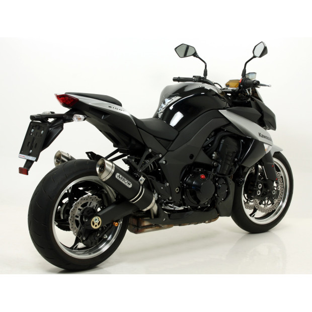 Paire de silencieux ARROW Thunder en aluminium noir avec embout inox - homologuée CE - KAWASAKI Z 1000 2010-2020