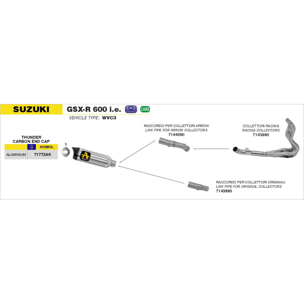 Silencieux ARROW Street Thunder en aluminium avec embout carbone - homologué CE - SUZUKI GSX-R 600 IE - GSX-R 750 IE 2011-2016