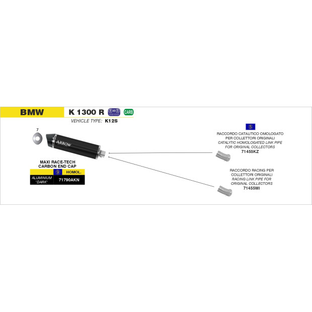 Silencieux ARROW Maxi Race-Tech en alu noir avec embout carbone - homologué CE - BMW K 1300 R 2009-2016 - K 1300 S 2012-2016