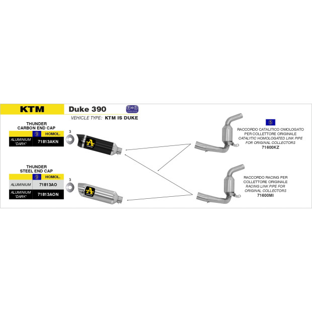 Silencieux ARROW Thunder en aluminium avec embout inox - homologué CE - KTM DUKE 390 2013-2016 - RC 125 - RC 390 2015-2016