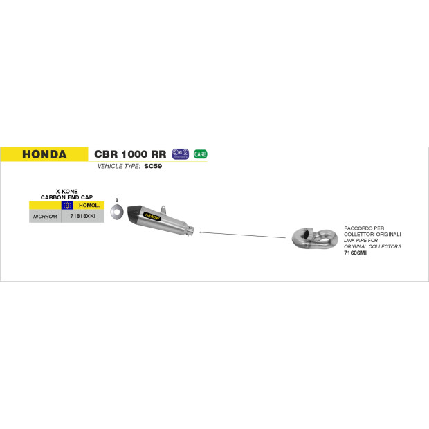 Silencieux d'échappement ARROW X-Kone en inox avec embout carbone - homologué CE - HONDA CBR 1000 RR 2014-2016