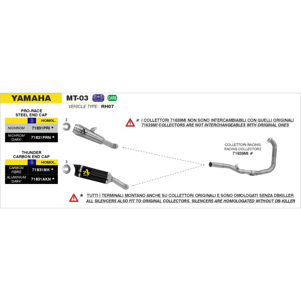 Silencieux d'échappement ARROW Street Thunder en aluminium noir avec embout carbone - homologué CE - YAMAHA