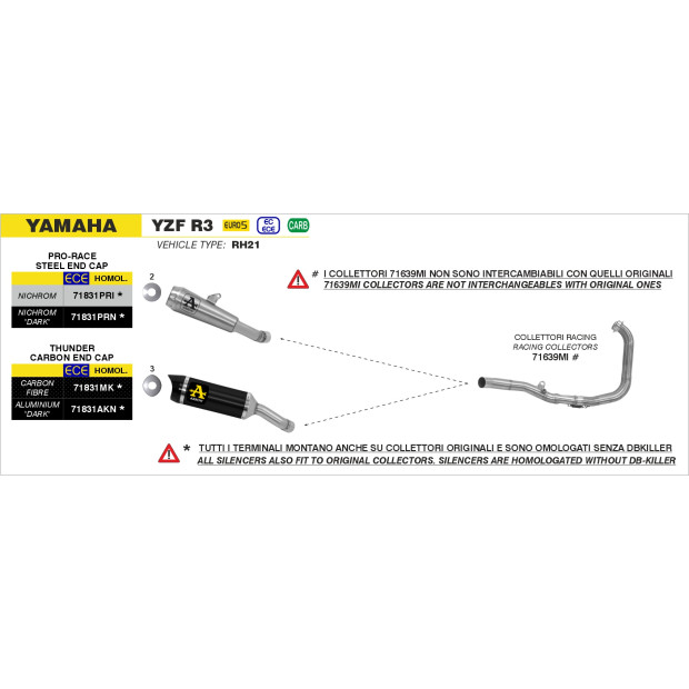 Silencieux ARROW Street Thunder carbone - homologué CE - YAMAHA YZF R3 2015-2024 - YZF R25 2015-2016 - MT-03 2016-2019