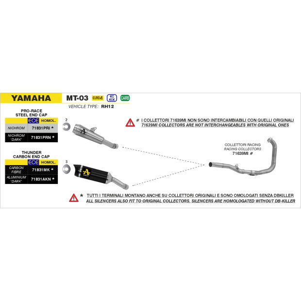 Silencieux d'échappement ARROW Pro-Race en nichrome noir - homologué CE - YAMAHA