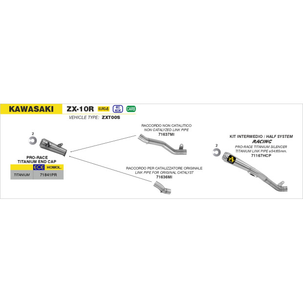 Silencieux d'échappement ARROW Pro-Race en titane - homologué CE - KAWASAKI ZX-10R 2016-2019