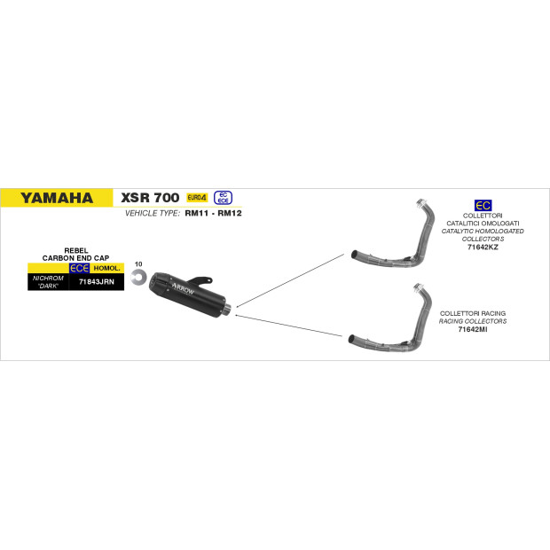 Silencieux d'échappement ARROW Jet-Race nichrome en inox noir avec embout carbone - homologué CE - YAMAHA