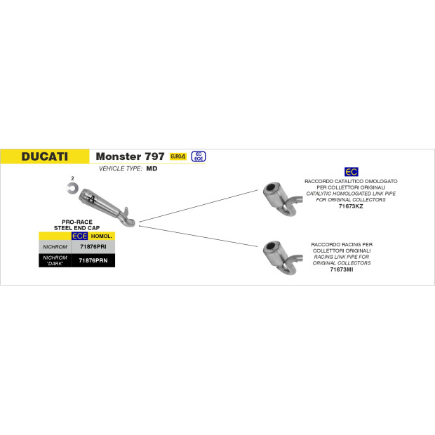 Silencieux d'échappement ARROW Pro-Race en nichrome noir - homologué CE - DUCATI