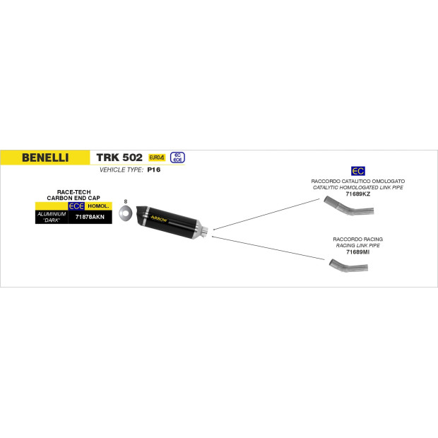 Silencieux d'échappement ARROW Race-Tech en aluminium noir avec embout carbone - homologué CE - BENELLI TRK 502 2017-2020
