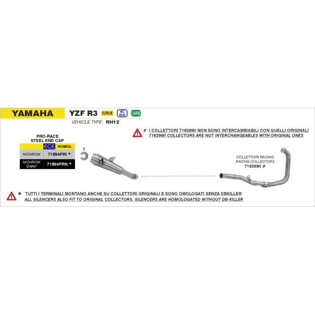 Silencieux d'échappement ARROW Pro-Race en nichrome - homologué CE - YAMAHA YZF R3 2019-2020