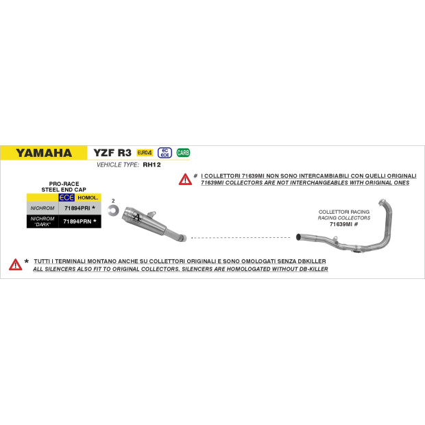 Silencieux d'échappement ARROW Pro-Race en nichrome noir - homologué CE - YAMAHA YZF R3 2019-2020