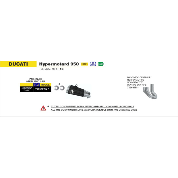 Paire de silencieux ARROW Pro-Race en nichrome noir - homologuée CE - DUCATI