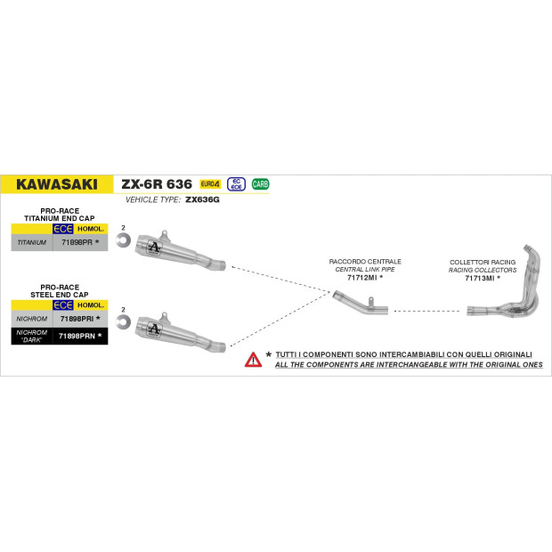 Silencieux d'échappement ARROW Pro-Race en titane - homologué CE - KAWASAKI ZX-6R 636 2019-2020