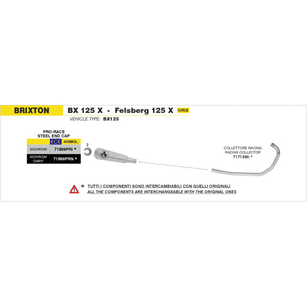 Silencieux d'échappement ARROW Pro-Race en nichrome noir - homologué CE - BRIXTON BX 125 X / FELSBERG 125 X 2019-2020