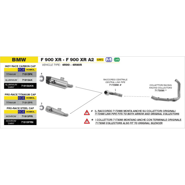 Silencieux d'échappement ARROW Indy Race en aluminium noir avec embout carbone - homologué CE - BMW F 900 R / F 900 XR 2020-2024