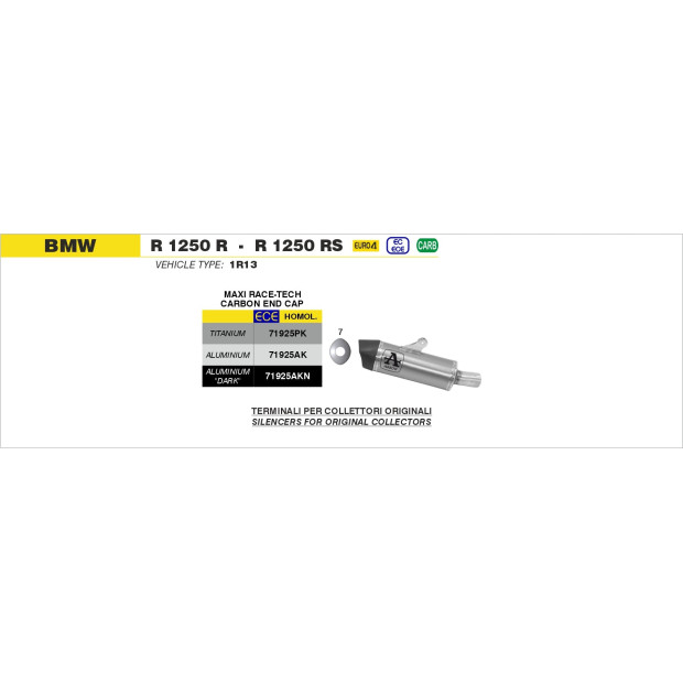 Silencieux d'échappement ARROW Maxi Race-Tech en aluminium noir avec embout carbone - homologué CE - BMW R 1250 R / RS 2019-2020