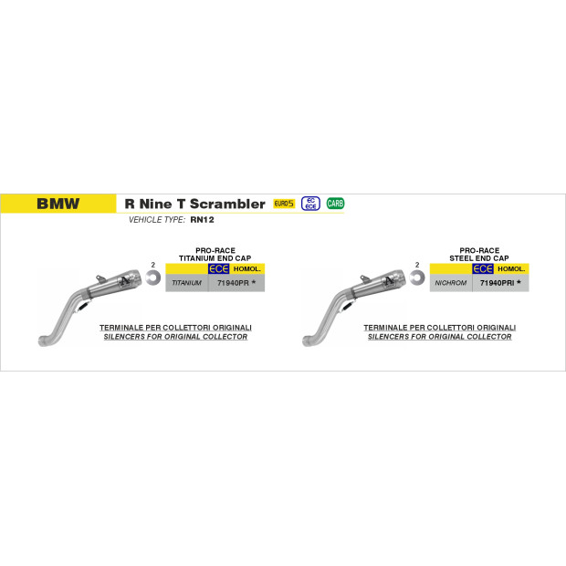 Silencieux d'échappement ARROW Pro-Race en nichrome - homologué CE - BMW R NINE T SCRAMBLER 2021-2024