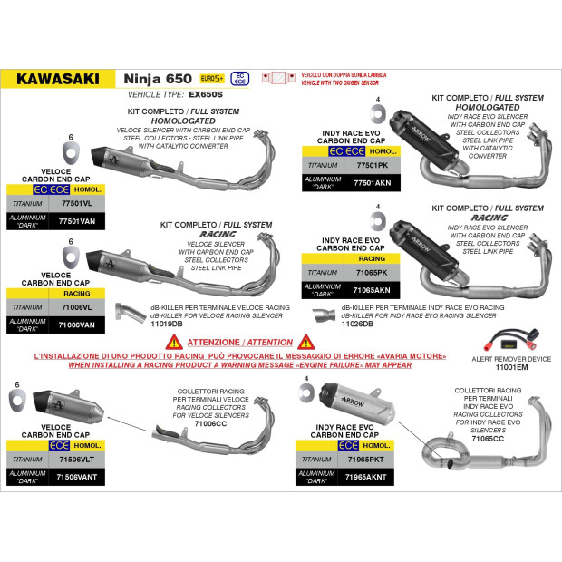 Silencieux d'échappement ARROW Indy Race EVO en titane avec embout carbone - homologué CE - KAWASAKI NINJA 650 - Z 650 2024-2026