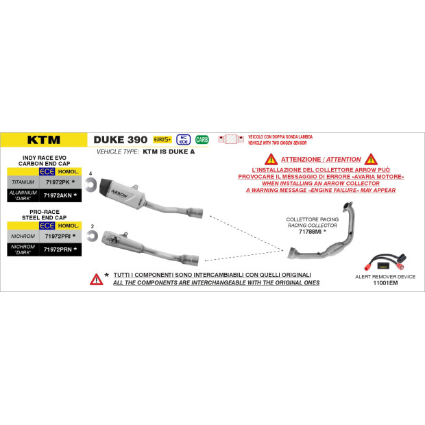 Silencieux d'échappement ARROW Pro-Race en nichrome - homologué CE - KTM DUKE 125 - DUKE 390 2024-2026