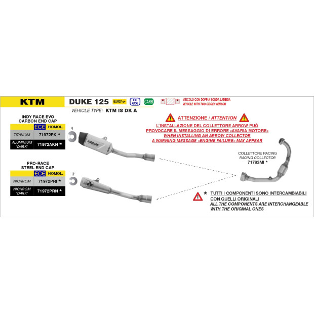 Silencieux d'échappement ARROW Pro-Race en nichrome noir - homologué CE - KTM DUKE 125 - DUKE 390 2024-2026