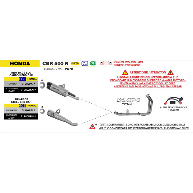 Silencieux d'échappement ARROW Indy Race EVO en aluminium noir avec embout carbone - homologué CE - HONDA CBR 500 R 2024-2026