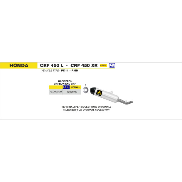 Silencieux d'échappement ARROW Race-Tech en aluminium avec embout carbone - homologué CE - HONDA CRF 450 L / XR 2019-2020