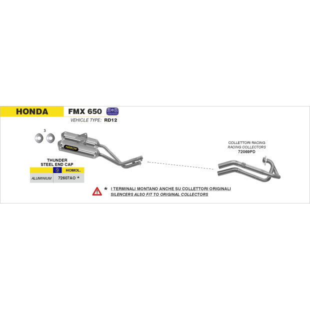 Paire de silencieux ARROW Thunder en aluminium avec embout inox - homologuée CE - HONDA FMX 650 2005-2008